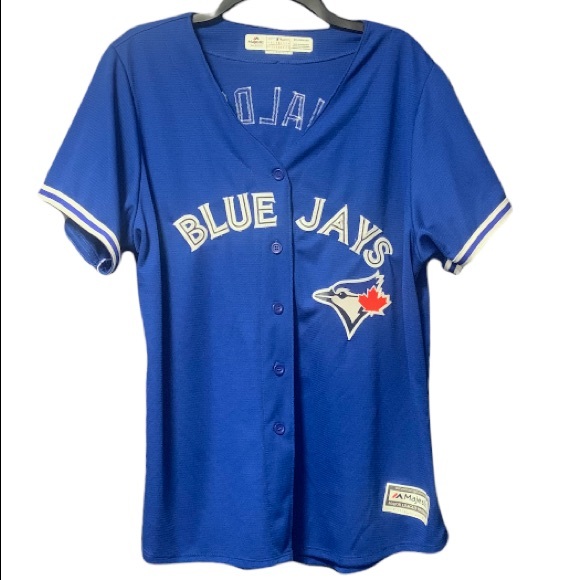 Majestic Tops - Blue Jays Donaldson Baseball Jersey Button Front Blue White (Pit to pit: 23”)